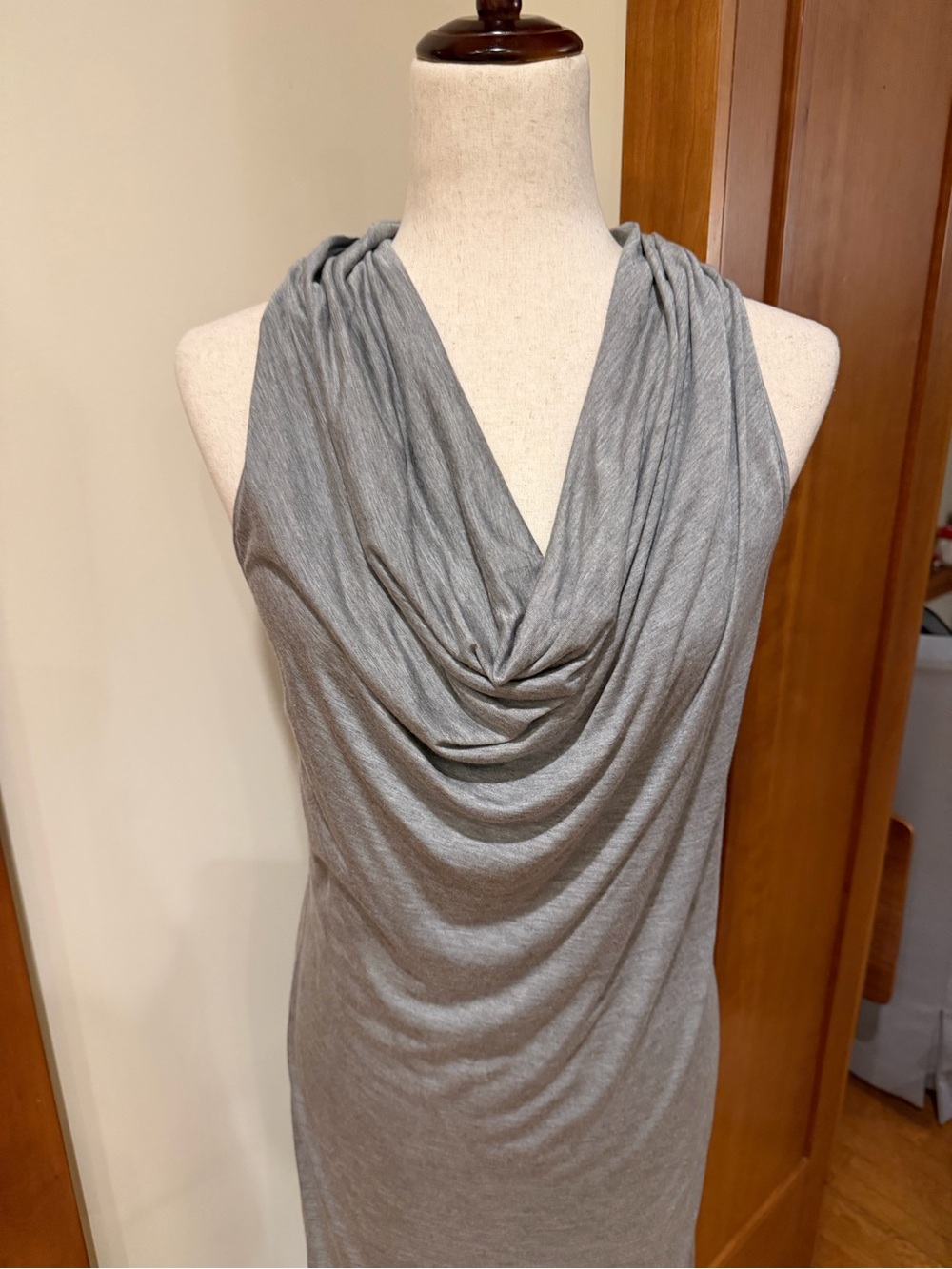 Helmut Lang Silver-Gray Draped Cowl Neck Maxi Dress - Picture 2 of 9